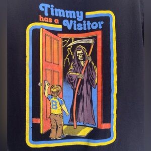 Steven Rhodes Timmy has a Visitor Grim Reaper Black Graphic T-Shirt